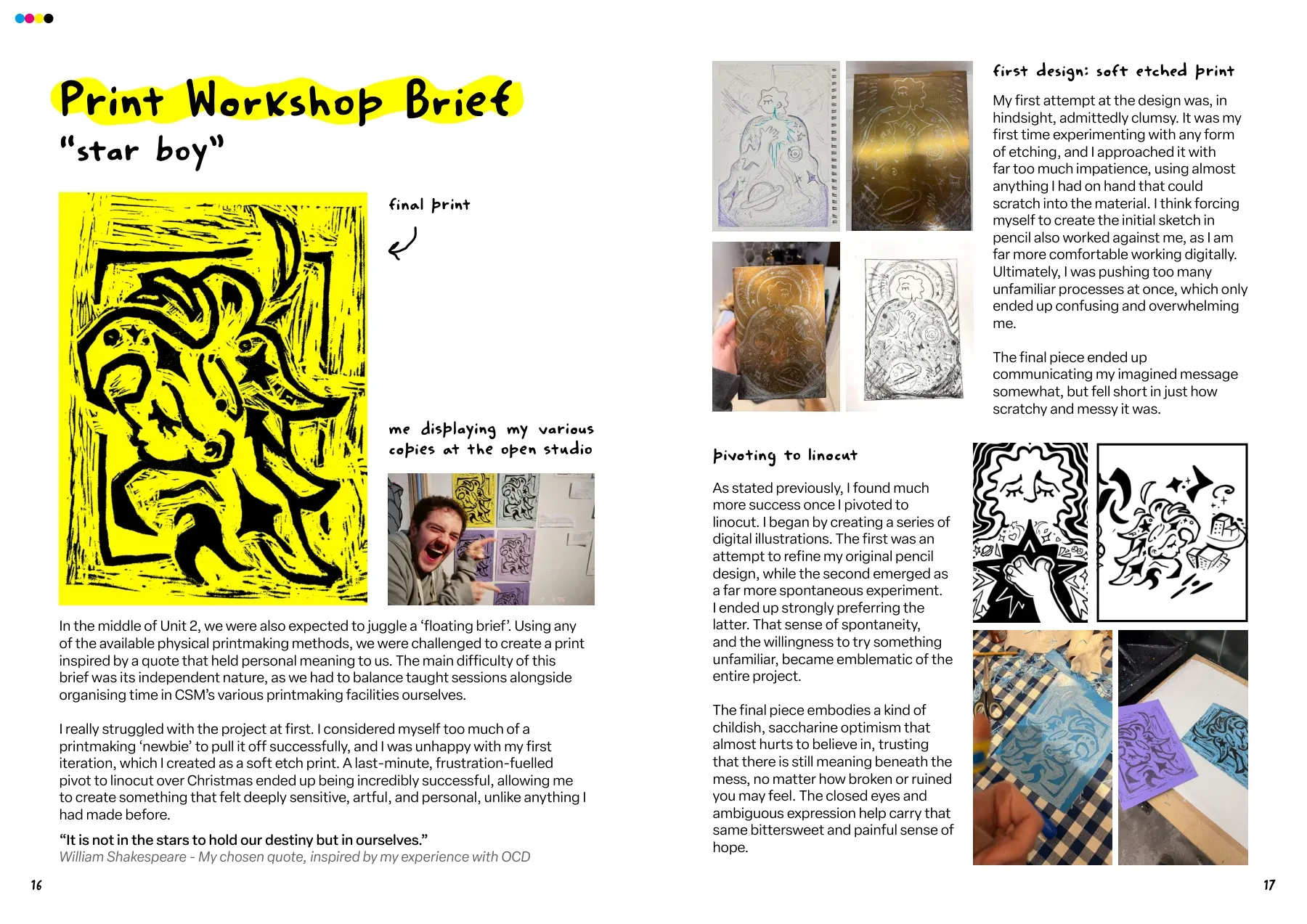EX’s Print Workshop Brief spread, showing the star boy print, process images and reflections within the publication’s layout.